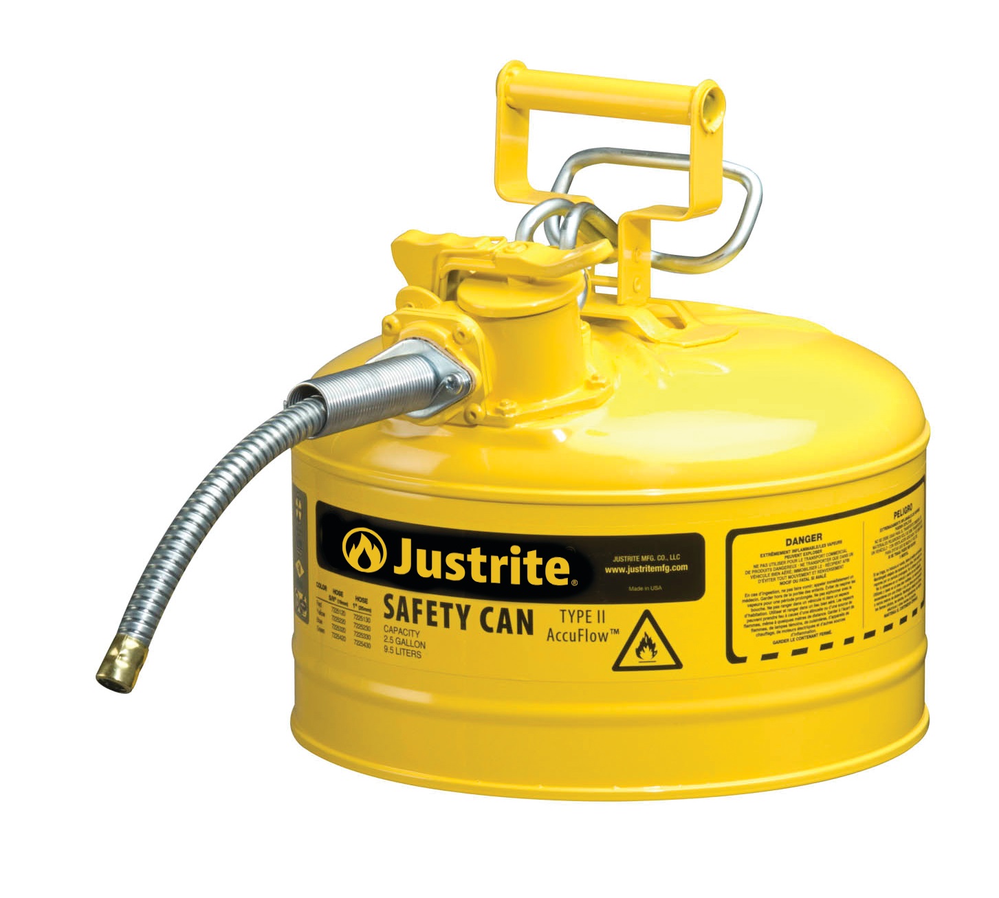 Justrite Type II AccuFlow™ Safety Cans Swinging Handle Yellow - Spill Containment
